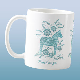 Schwedisches Dala Horse Aquamarine Personalisierte Kaffeetasse