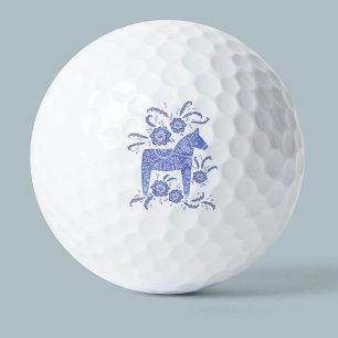 Schwedisches Dala Horse indigo Blue Folk Art Golf  Golfball
