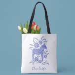 Schwedisches Dala Horse Personalisiert<br><div class="desc">Ein hübsches traditionelles schwedisches Dalapferd in Blau und Weiß mit Schriftzeichen. Ändern Sie den Namen,  um ihn zu personalisieren. Originelle Kunst von Nic Squirrell.</div>