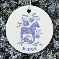 Schwedisches Dala Horse Personalisiert Blue White