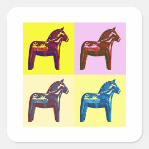 Schwedisches Dala Horse, Schweden Pop Art, Moderne Quadratischer Aufkleber