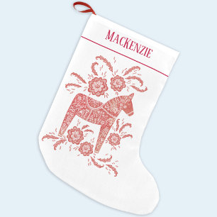 Schwedisches Dala Pferd Folk Personalisiertes Rote Kleiner Weihnachtsstrumpf