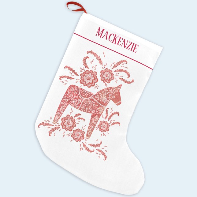 Schwedisches Dala Pferd Folk Personalisiertes Rote Kleiner Weihnachtsstrumpf (Von Creator hochgeladen)
