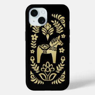 Schwedisches Dala-Pferd Gold und Schwarz Case-Mate iPhone Hülle