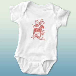 Schwedisches Dala Pferd rot und weiß Baby Strampler