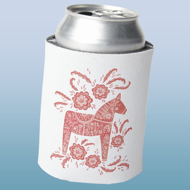 Schwedisches Dala Pferd rot und weiß Dosenkühler (Swedish Dala Horse red and white can cooler)