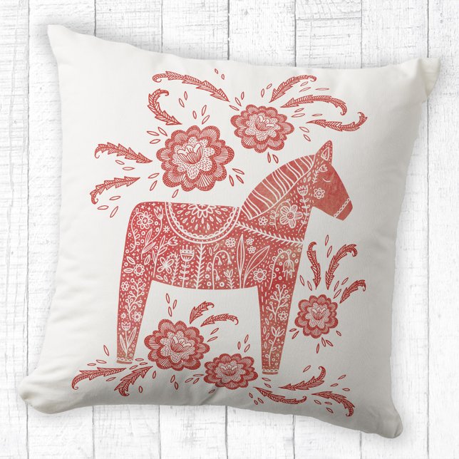 Schwedisches Dala Pferd rot und weiß Kissen (Red and white Swedish Dala Horse pillow)