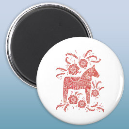 Schwedisches Dala Pferd rot und weiß Magnet