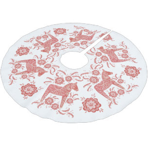 Schwedisches Dala Pferd rot und weiß Polyester Weihnachtsbaumdecke