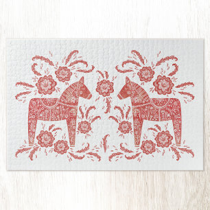 Schwedisches Dala Pferd rot und weiß Puzzle