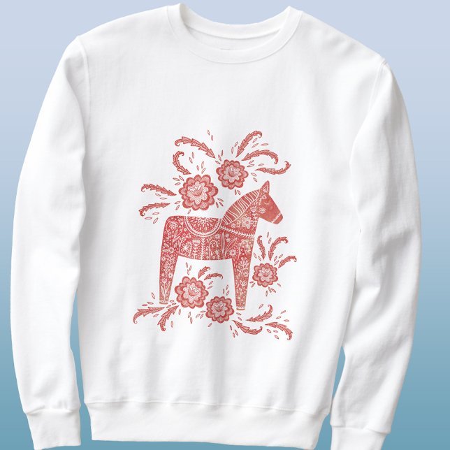 Schwedisches Dala Pferd rot und weiß Sweatshirt (Red and white Swedish Dala horse sweatshirt)