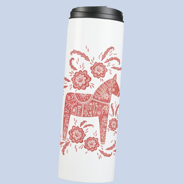 Schwedisches Dala Pferd rot und weiß Thermosbecher (Red and white Swedish Dala horse thermal tumbler)
