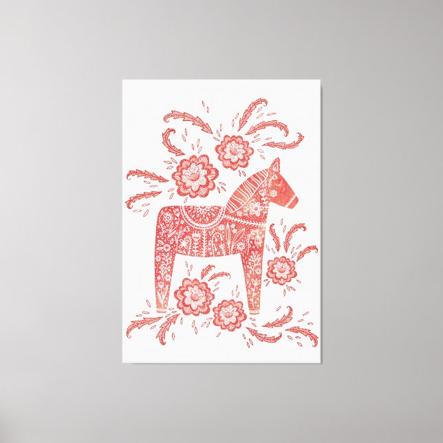 Schwedisches Dala Pferd Rot und Weiße Volkskunst K Leinwanddruck (Vorderseite)