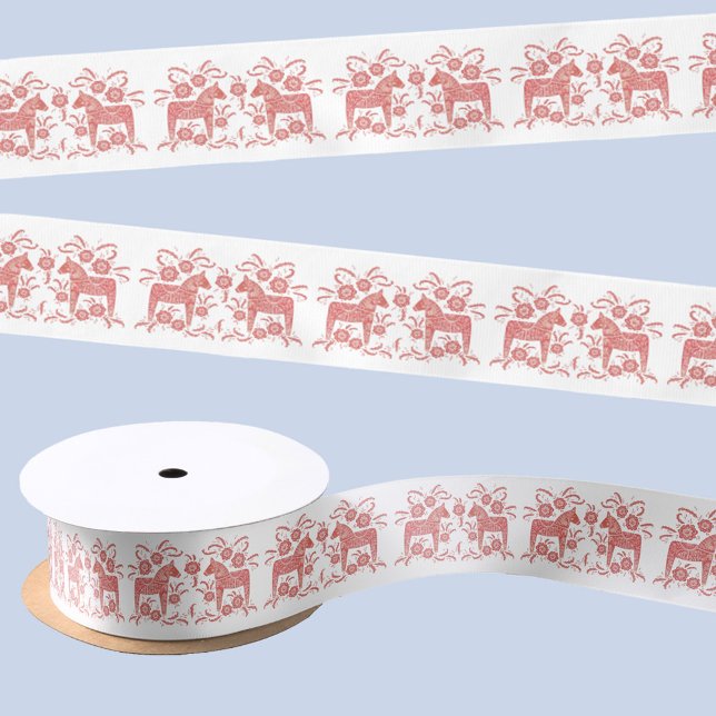 Schwedisches Dala Pferd Rot und Weiße Volkskunst K Satinband (Swedish Dala Horse red and white festive satin ribbon)
