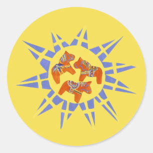 Schwedisches Dala Pferd Runder Aufkleber