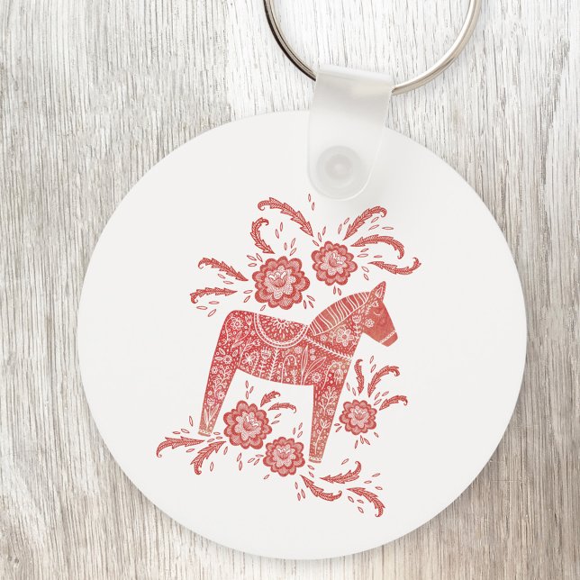 Schwedisches Dala Pferd Schlüsselanhänger (Swedish Dala Horse red and white Scandinavian keyring keychain)