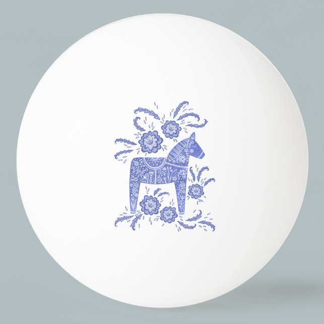 Schwedisches Dala Pferd Sehr Peri Tischtennisball (Swedish Dala Horse folk art blue and white ping pong ball)