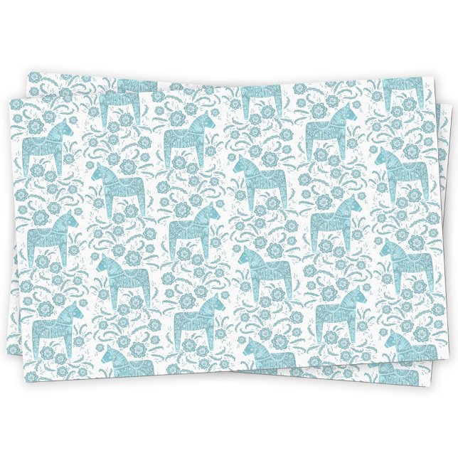 Schwedisches Dala Pferd Seidenpapier (Swedish Dala horse teal green and white pattern tissue paper)
