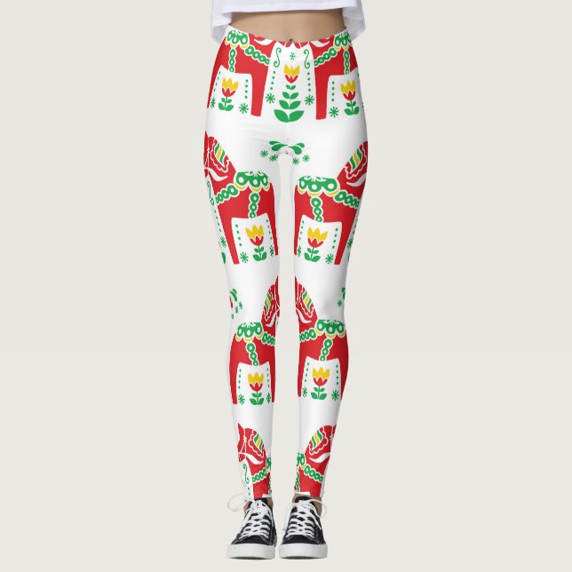 Schwedisches Dala Pferd: Volkskunst Leggings (Vorderseite)