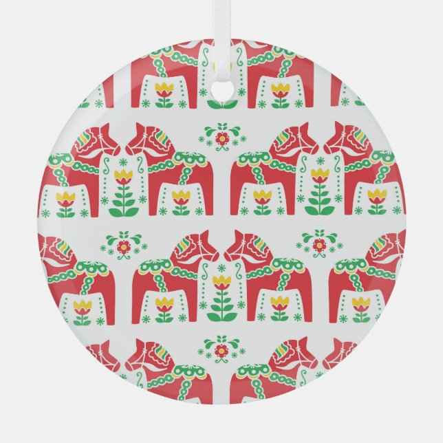 Schwedisches Dala Pferd: Volkskunst Ornament Aus Glas (Vorderseite)