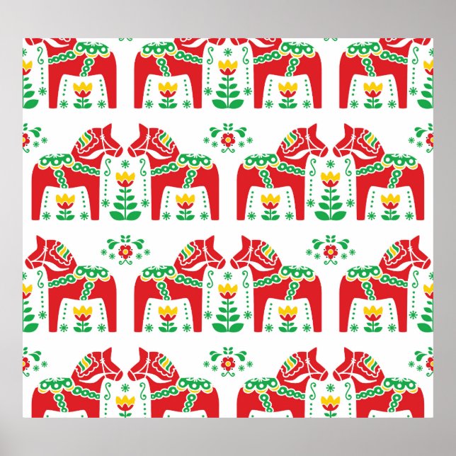 Schwedisches Dala Pferd: Volkskunst Poster (Vorne)