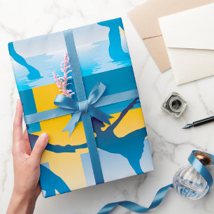 Schwedisches Eislauf-Duo Silhouette Geschenkpapier