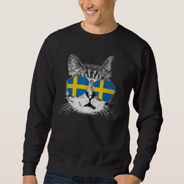 Schwedisches Flaggenland Roots Cat Pride Sweatshirt (Vorderseite)