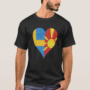 Schwedisches makedonisches Flaggenherz T-Shirt