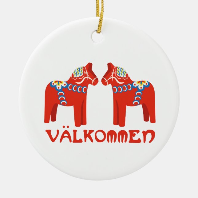 Schwedisches Pferd Valkommen Keramik Ornament (Vorne)