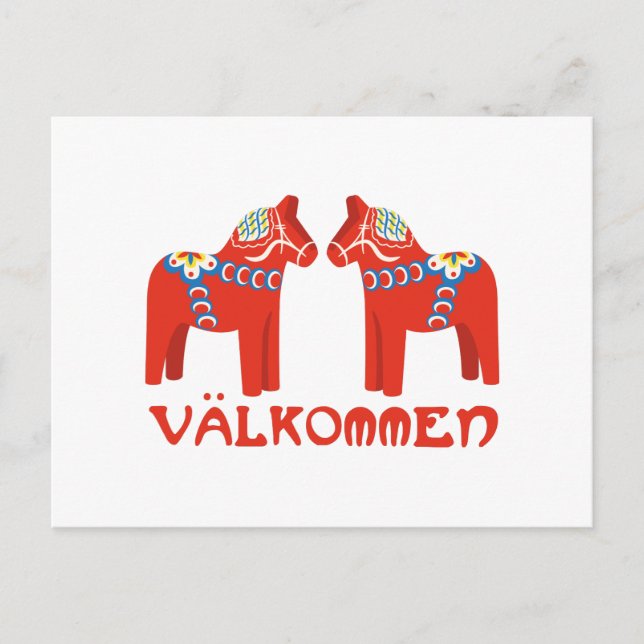 Schwedisches Pferd Valkommen Postkarte (Vorderseite)