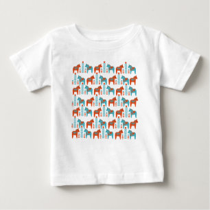 Schwedisches Volkskunst-Dola-Pferde und -Blume-Mus Baby T-shirt