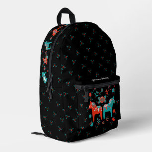 Schwedisches Volksmorn Dala Horse Aquamarin und ro Bedruckter Rucksack