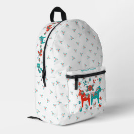Schwedisches Volksmorn Dala Horse Aquamarin und ro Bedruckter Rucksack