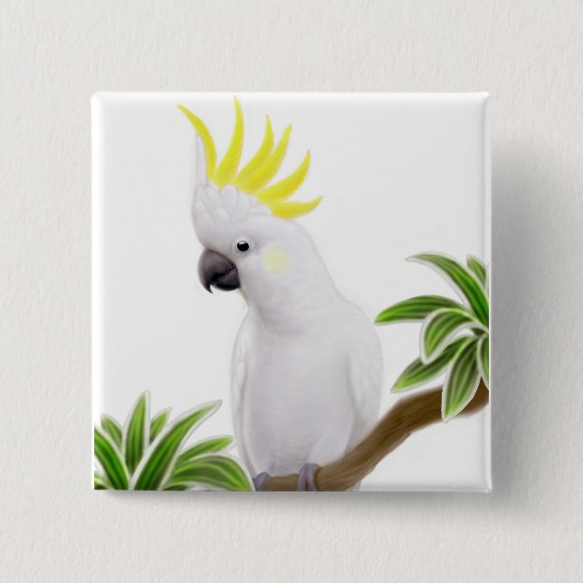 Schwefelcockatoo-Button mit Haube Button (Vorderseite)