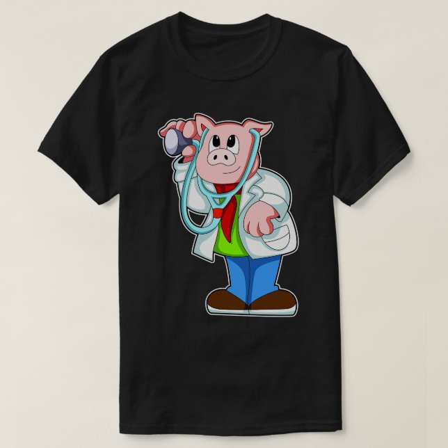 Schwein als Arzt mit Stethoskop T-Shirt (Design vorne)