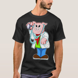 Schwein als Arzt mit Stethoskop T-Shirt