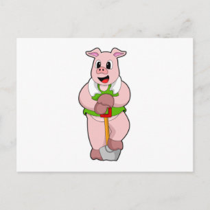 Schwein als Bauer mit Schaufel Postkarte