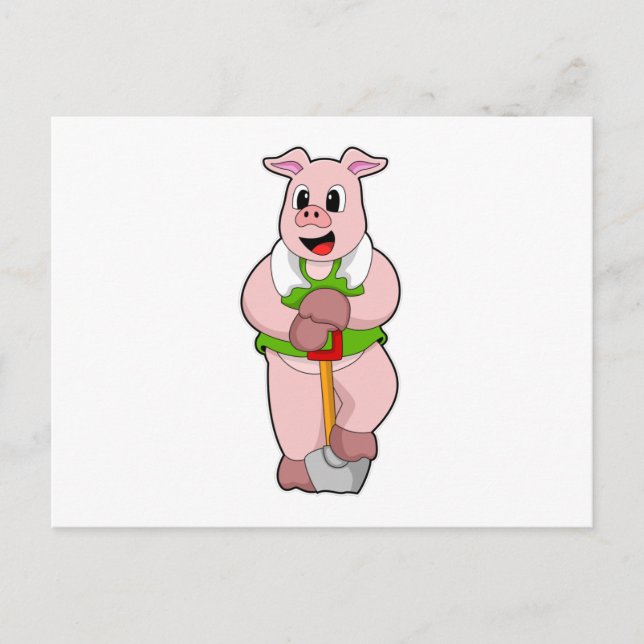 Schwein als Bauer mit Schaufel Postkarte (Vorderseite)
