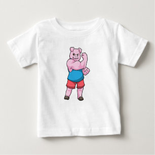 Schwein als Bodybuilder mit großem Oberarm Baby T-shirt