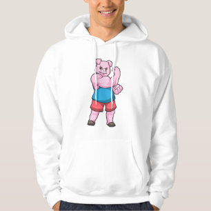 Schwein als Bodybuilder mit großem Oberarm Hoodie