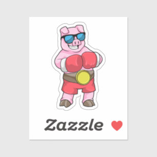 Schwein als Boxer mit Boxhandschuhen Aufkleber