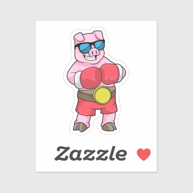 Schwein als Boxer mit Boxhandschuhen Aufkleber (Blatt)