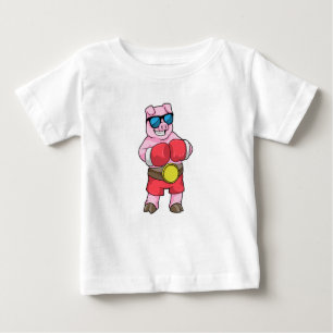 Schwein als Boxer mit Boxhandschuhen Baby T-shirt