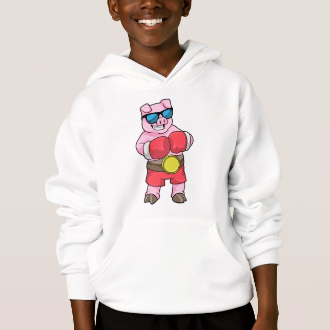 Schwein als Boxer mit Boxhandschuhen Hoodie (Vorderseite)