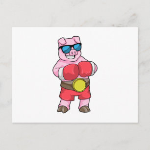 Schwein als Boxer mit Boxhandschuhen Postkarte