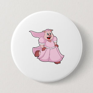 Schwein als Braut mit Hochzeitskleid Button