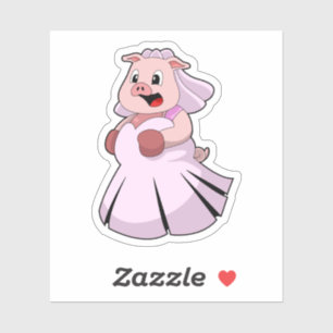 Schwein als Braut mit Hochzeitskleid.PNG Aufkleber