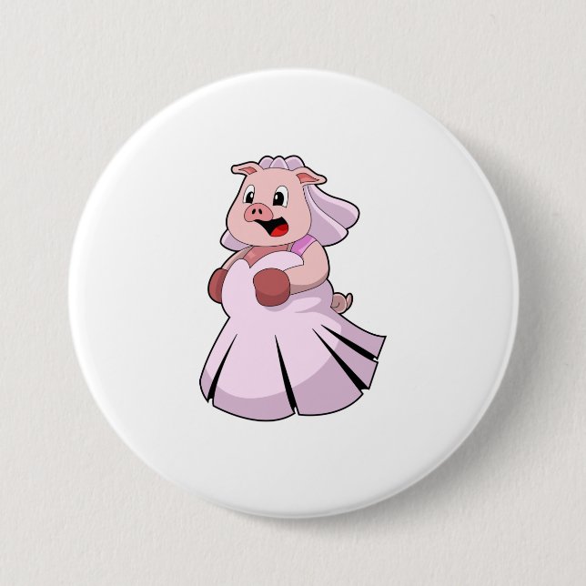 Schwein als Braut mit Hochzeitskleid.PNG Button (Vorderseite)