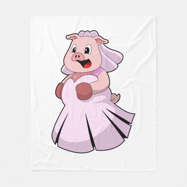 Schwein als Braut mit Hochzeitskleid.PNG Fleecedecke (Vorderseite)