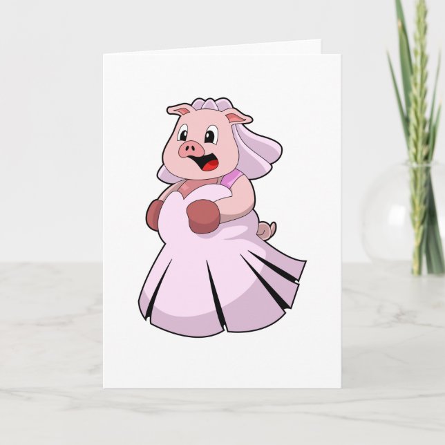 Schwein als Braut mit Hochzeitskleid.PNG Karte (Vorderseite)